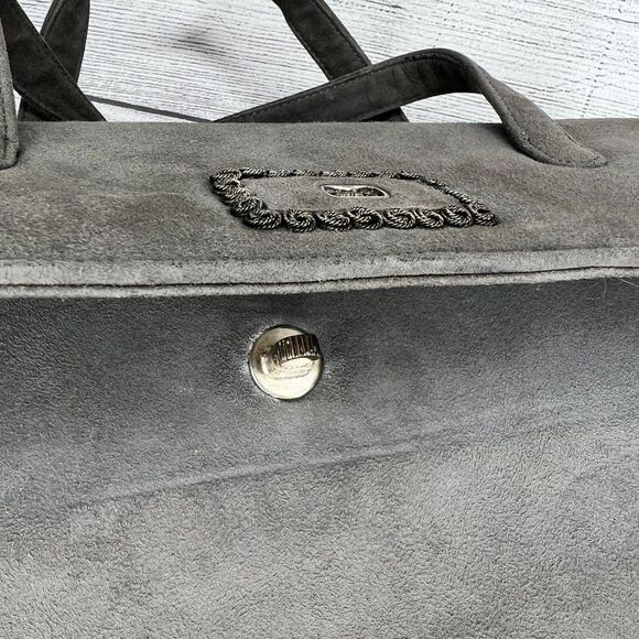 Pierre Balmain Gray Suede Vintage Clutch Bag With Coin Purse And Compact Mirror - Picture 13 of 13